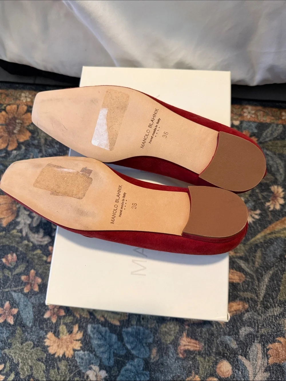 Manolo Blahnik Red Artura Suede Calf Hair Loafers NWB
